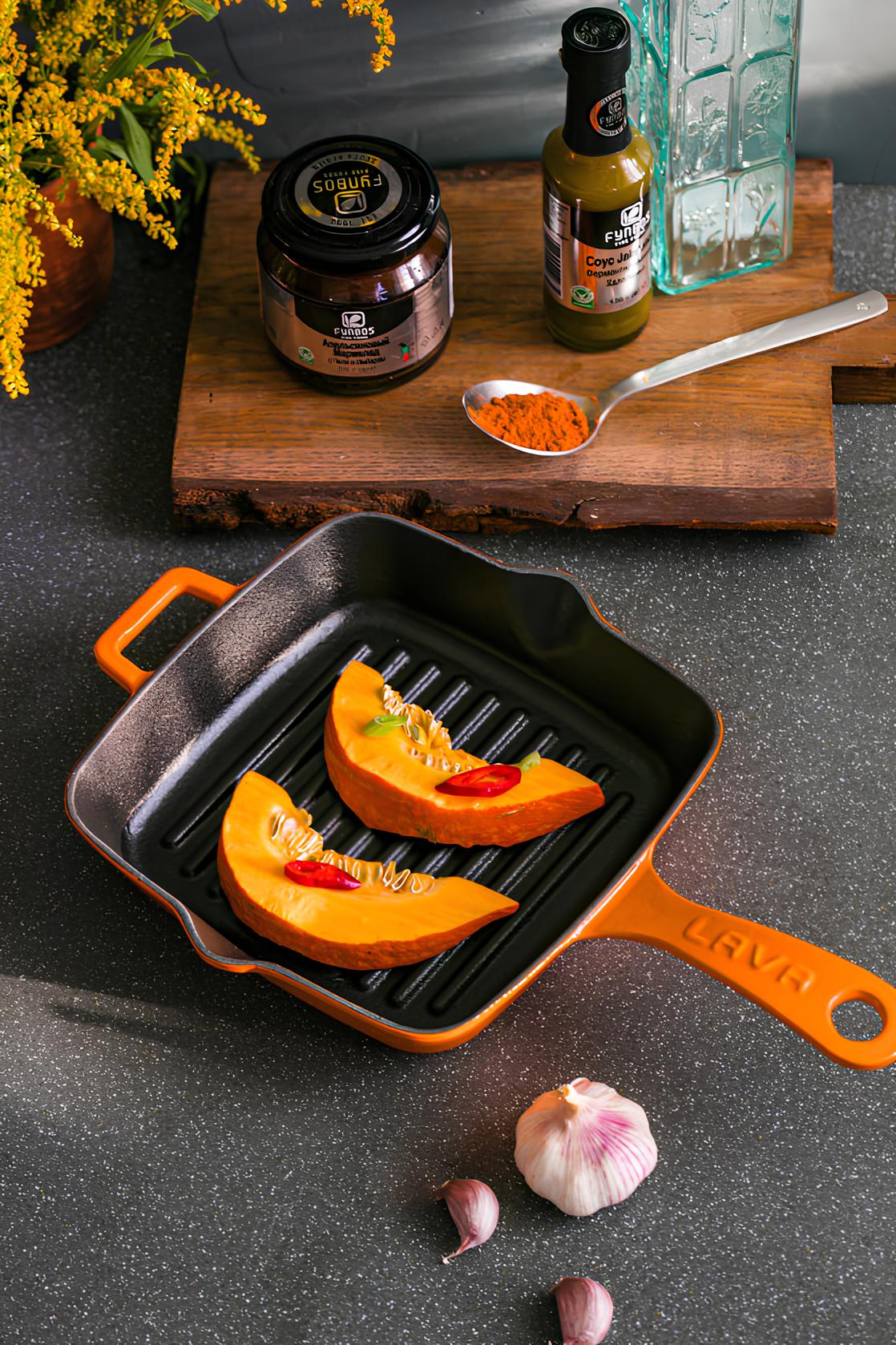 LAVA ГРИЛЬ-СКОВОРОДА 20*20 ОРАНЖЕВЫЙ С МЕТАЛЛИЧЕСКОЙ РУЧКОЙ  