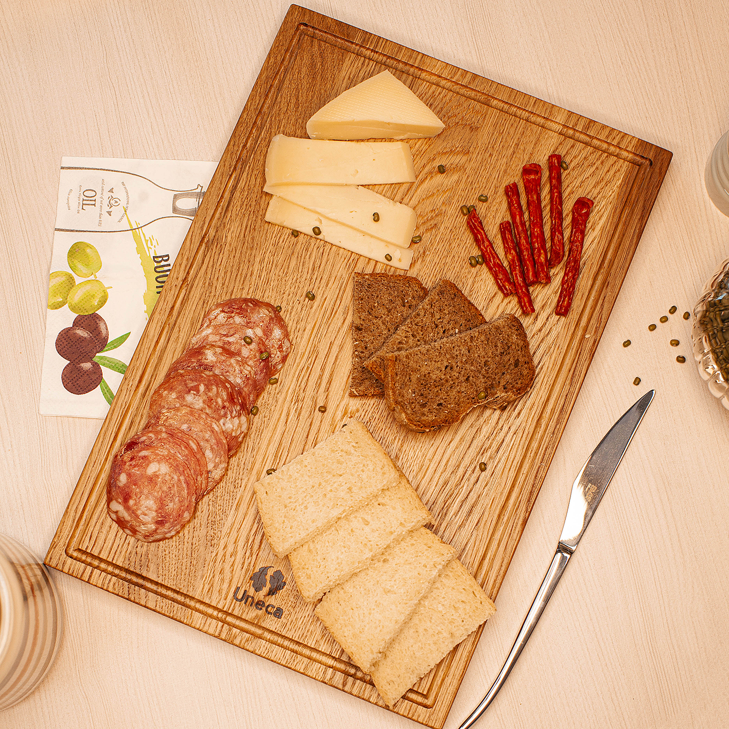 Доска разделочная прямоугольная 37х25х1,8 см деревянная, дуб  