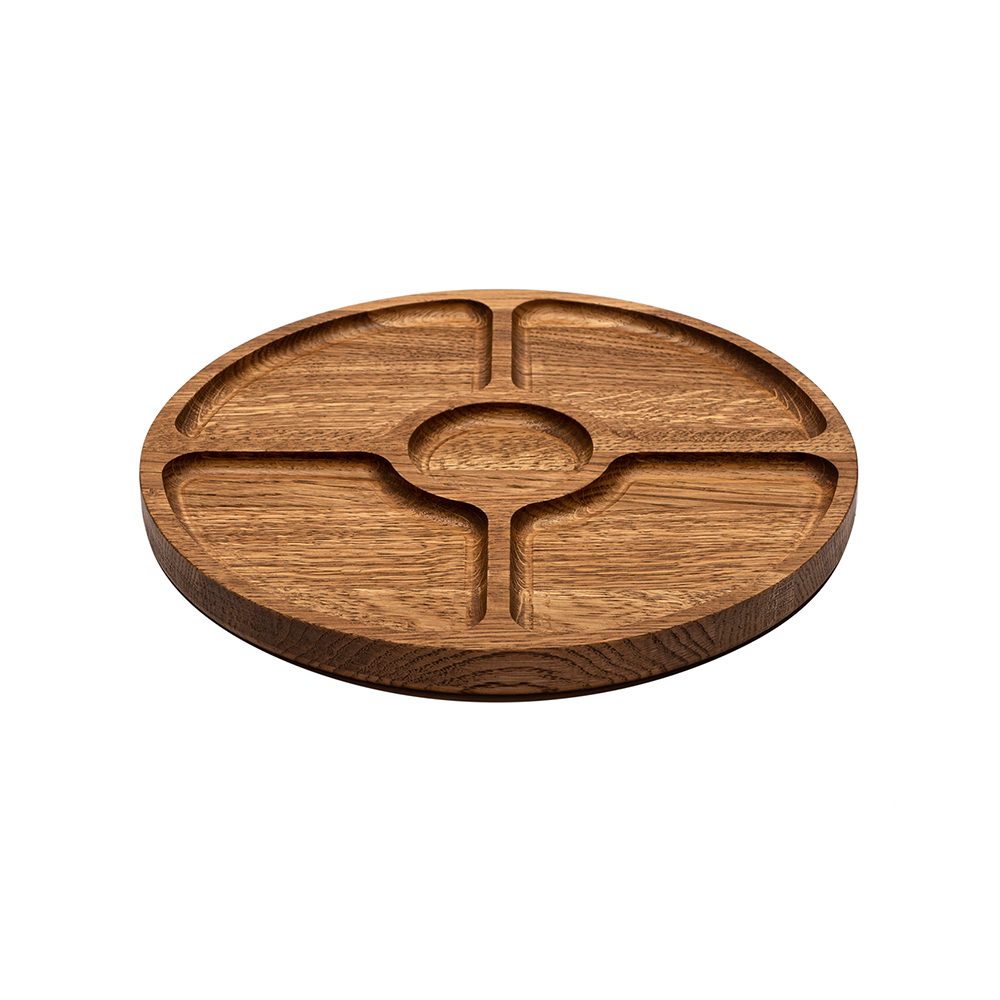 Менажница круглая, диаметр 27 см деревянная, дуб  