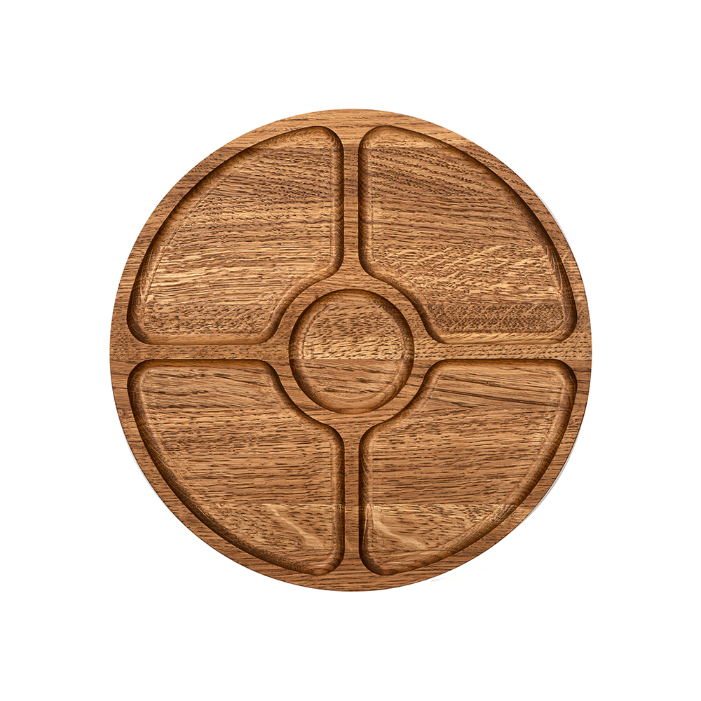 менажница круглая, диаметр 27 см деревянная, дуб