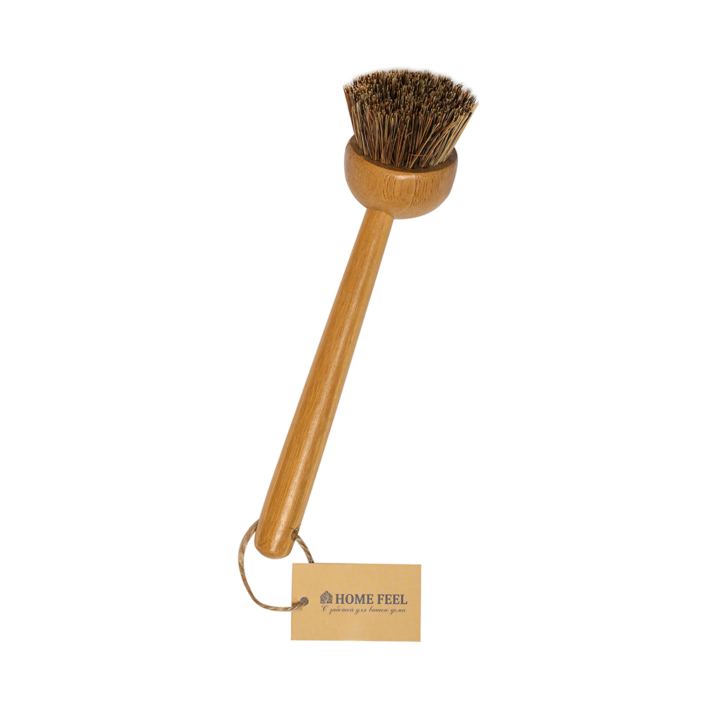  Щетка с длинной деревянной ручкой для мытья посуды с темной щетиной из сизаля Арт.: KP-02/2